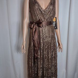 Sheri Martin new york metallic brown lace midi dress size 8